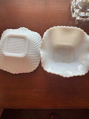 Source Unknown White Milk Glass Scalloped Square Bowls - Set of 2